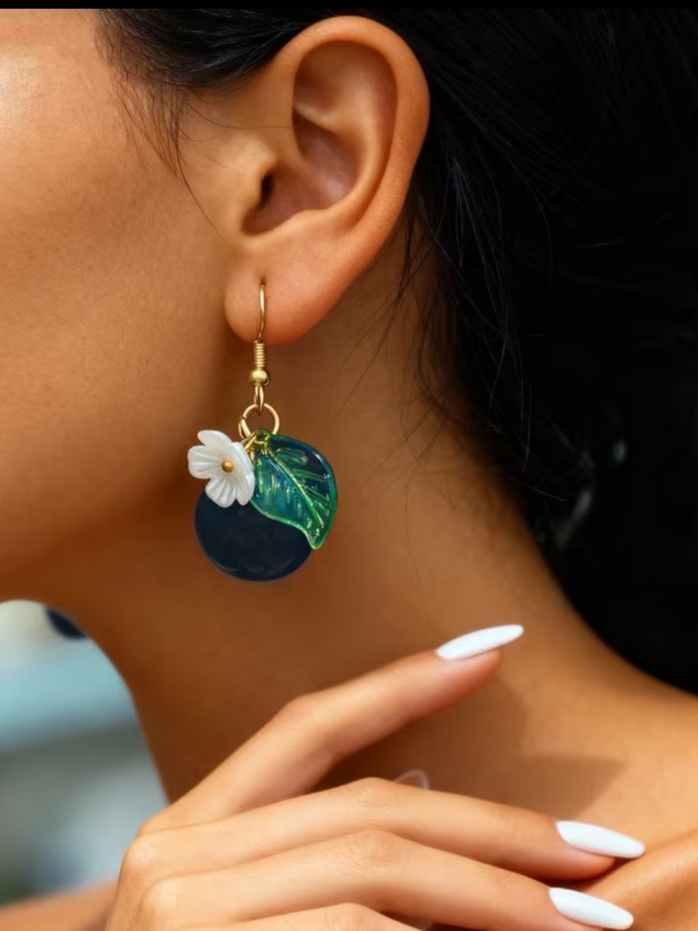 Gold Tone Cute Blueberry Drop Earrings